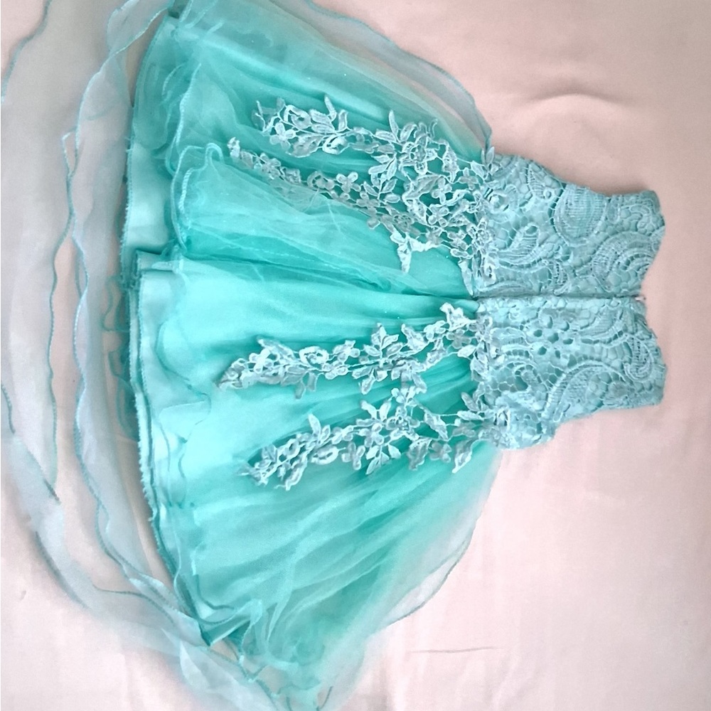 Elegant Aqua Lace Kids Dress
